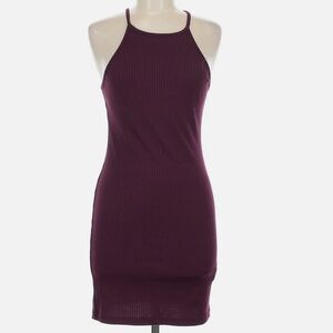 Wine Ribbed halter Midi Bodycon Dress
